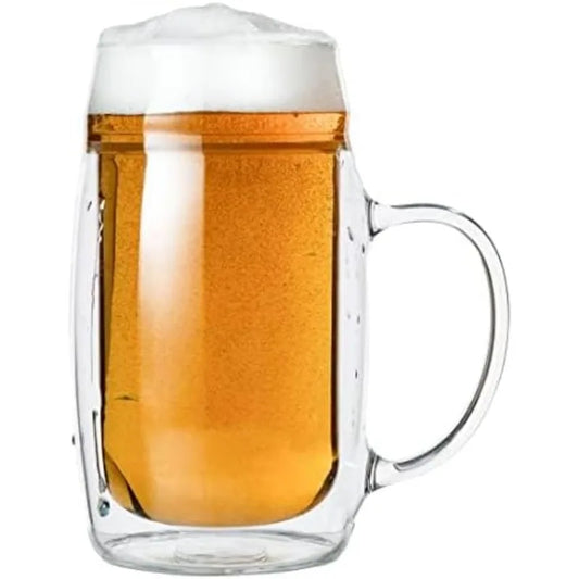17 oz Double Walled Freezable Glass Beer Mugs - Set of 6