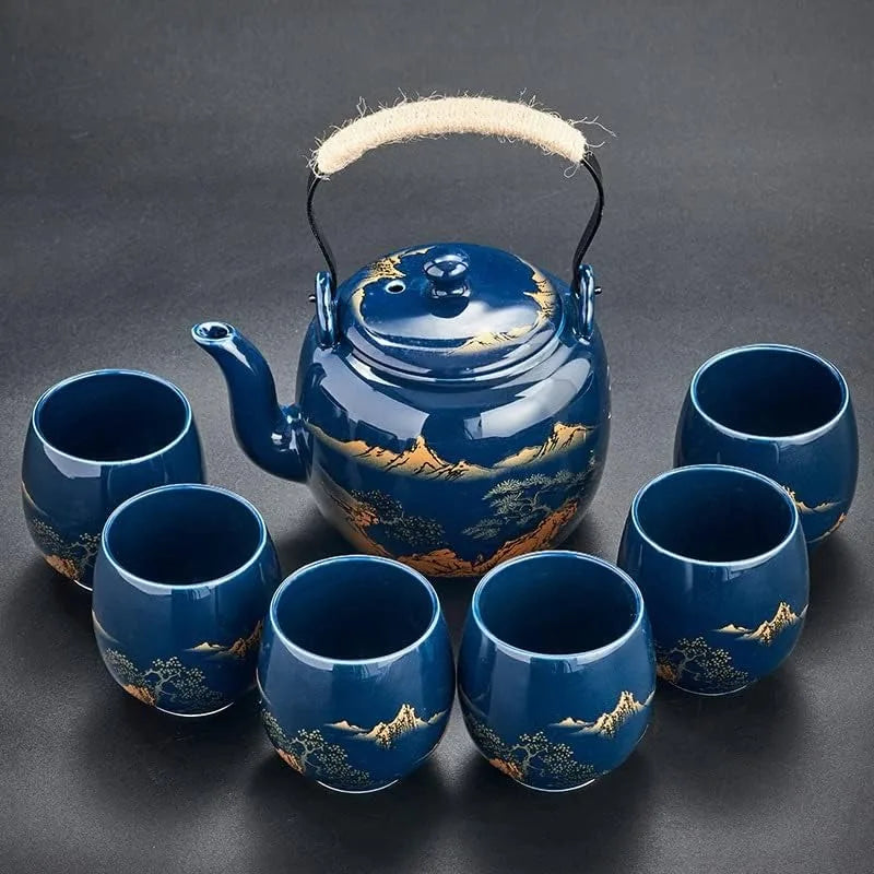 Glazed Tea Set in Gift Box with 1 Teapot, 1  Strainer, 1  Tray and 6  Cups