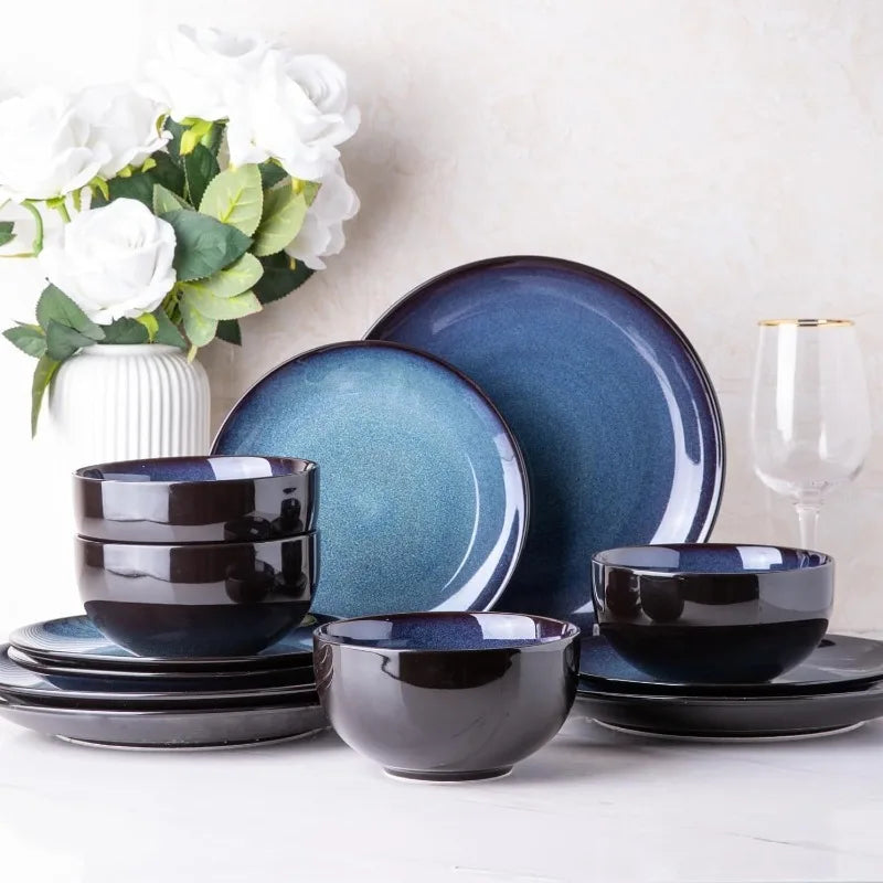 Ceramic Dinnerware Sets,Stoneware Coupe Plates and Bowls Sets,Highly Chip and Crack Resistant | Dishwasher & Microwave