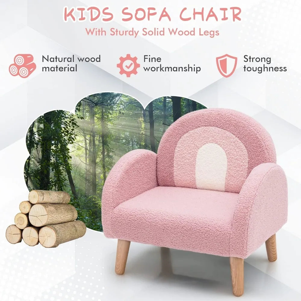 Plush Fabric Upholstered Children's Armchair with Solid Wooden Frame, Anti-Tipping Design