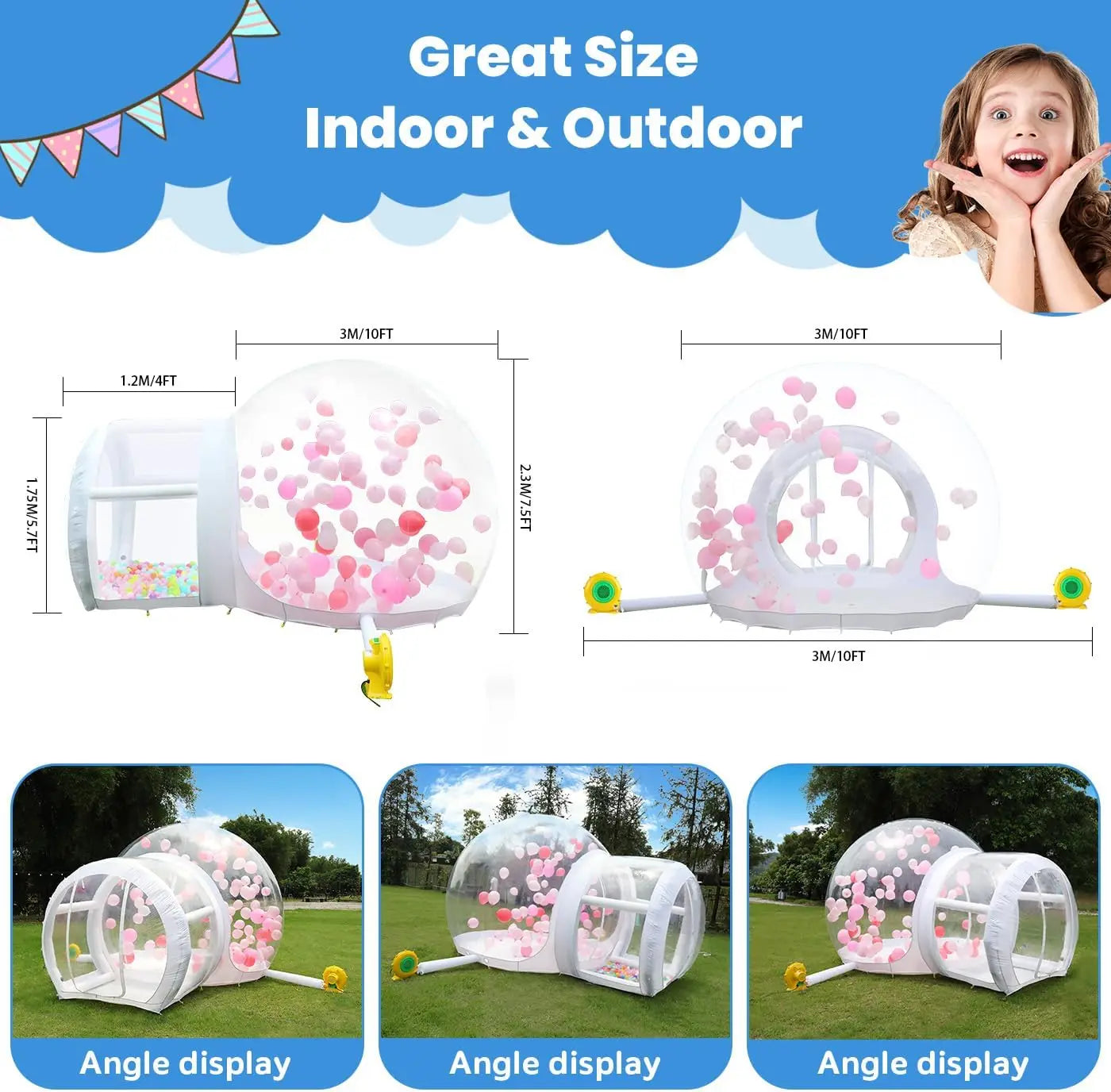 10FT Inflatable PVC Bubble House with Upgraded Double Air Duct