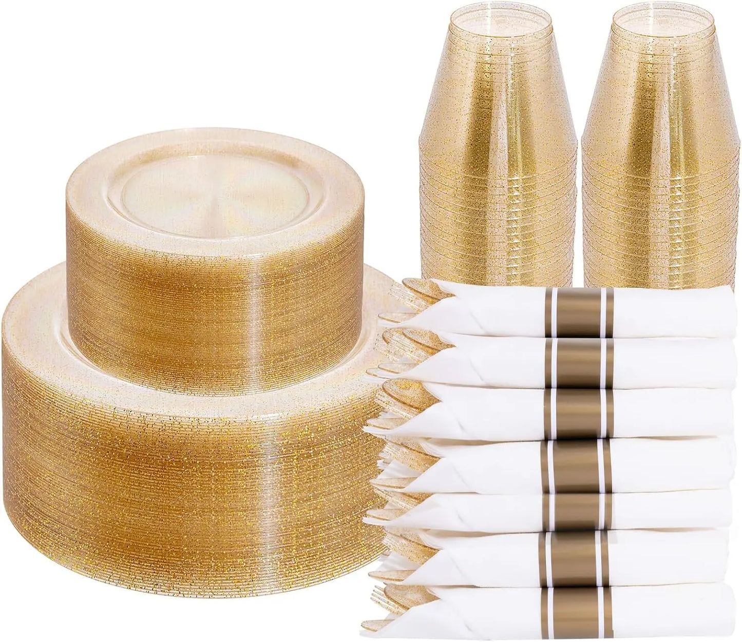 350 Pieces Gold Glitter Dinnerware Set- 50 Guest