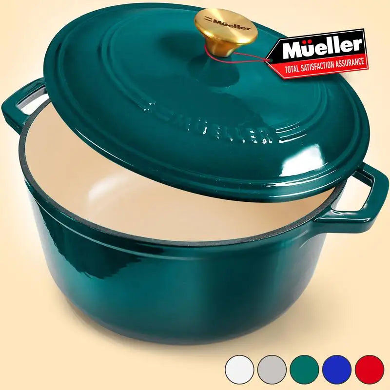 Mueller DuraCast Enameled Cast lron Dutch OvenPot with Lid, 4.5, 6 or 7.5 QT, Casserole Dish,Braiser Pan