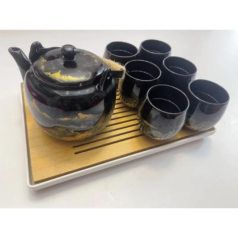 Glazed Tea Set in Gift Box with 1 Teapot, 1  Strainer, 1  Tray and 6  Cups