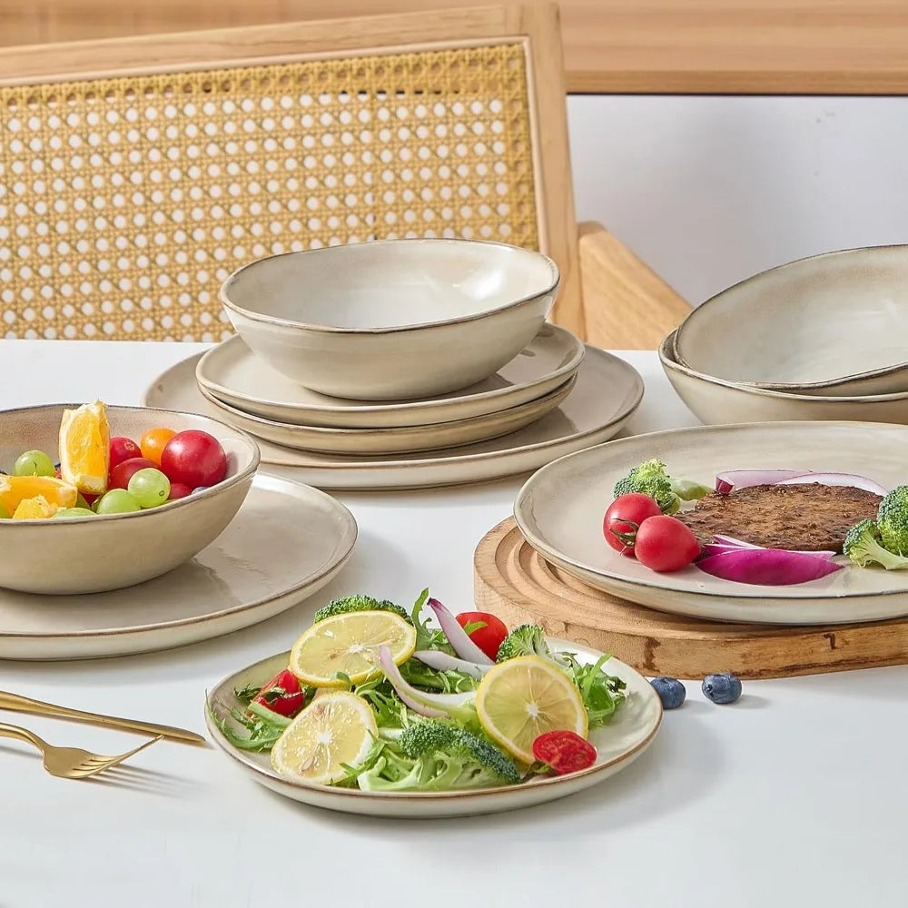 12 piece, Round Anti Shatter and Crack Resistant, Ceramic Dinnerware Set