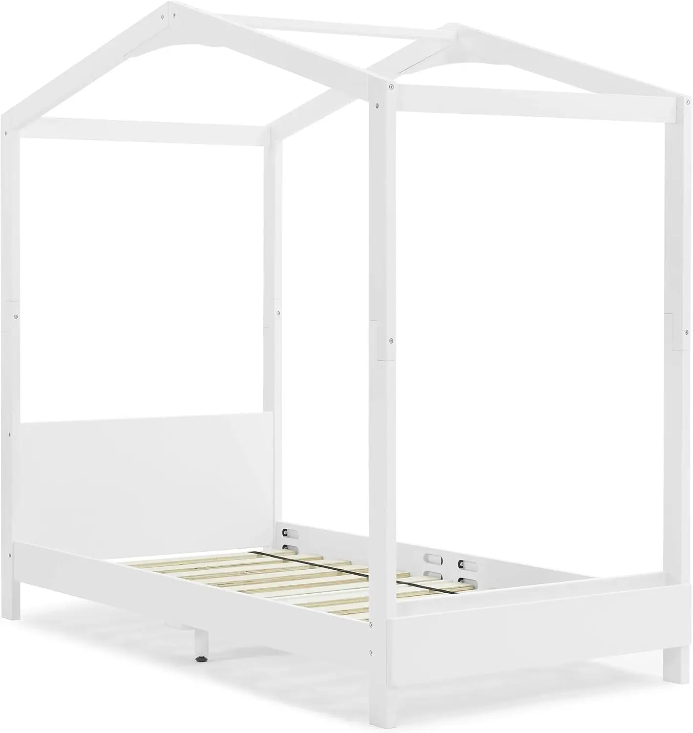 Children's Twin Wood House Platform Bed, White