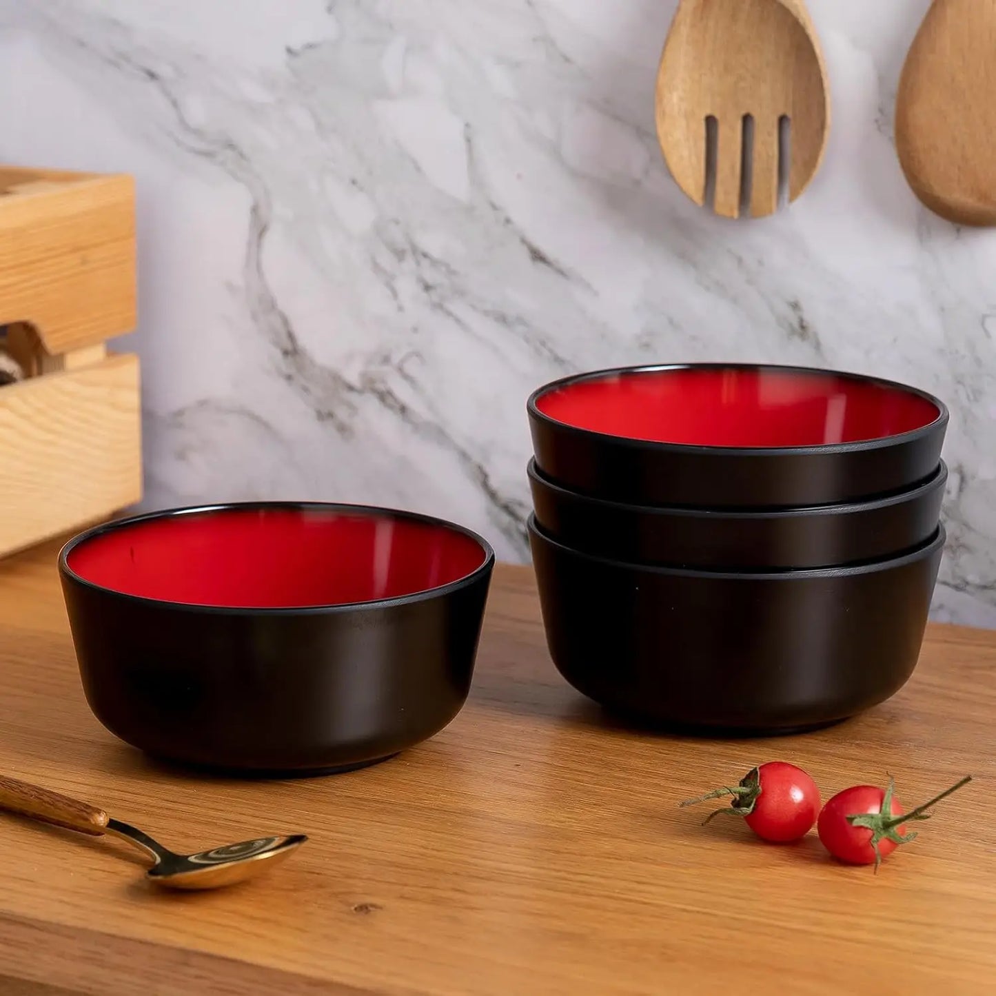 12-Piece Luxury 2 tone Red and Black Melamine Dinnerware Set