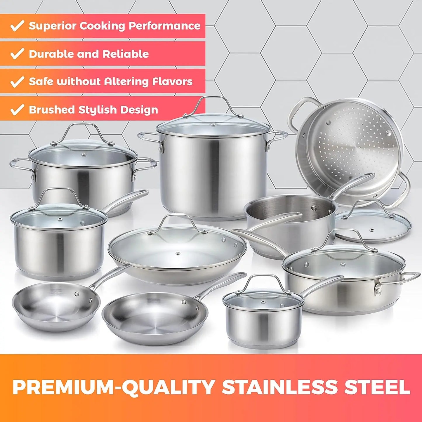 17-Piece Ultra-Clad Pro Stainless Steel Cookware Set