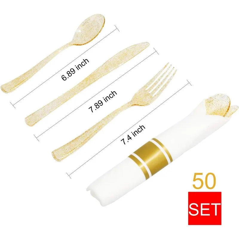 350 Pieces Gold Glitter Dinnerware Set- 50 Guest