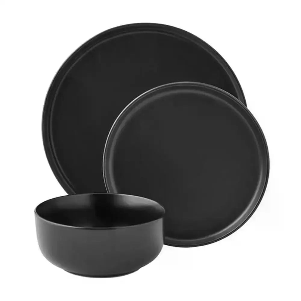 Matte Black Stoneware Dinnerware Set Chic Minimalist Design 12-Piece Set