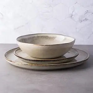 Handmade Reactive Glaze Plates and Bowls Set, Highly Chip and Crack Resistant