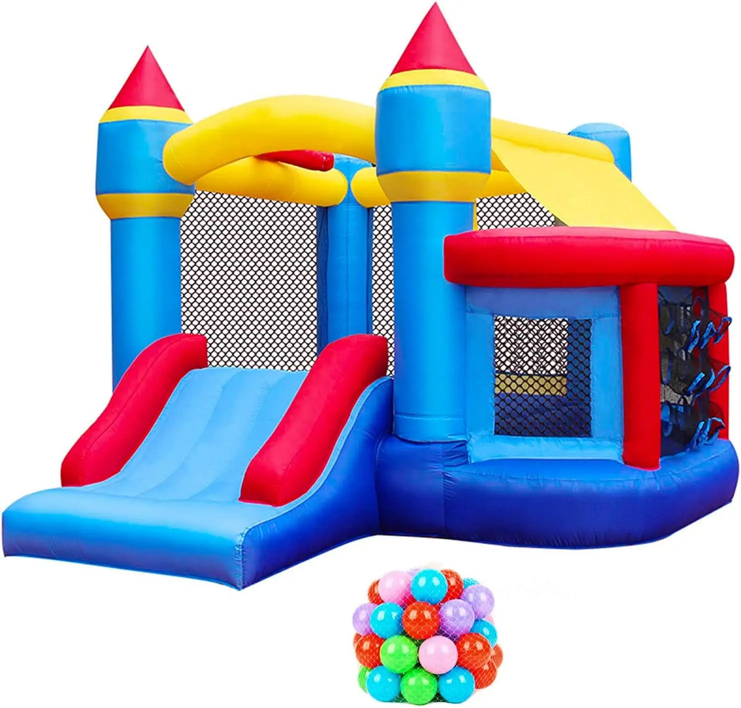 Inflatable Kid's Bounce House with Jumping Ball Pit & Basketball Hoop