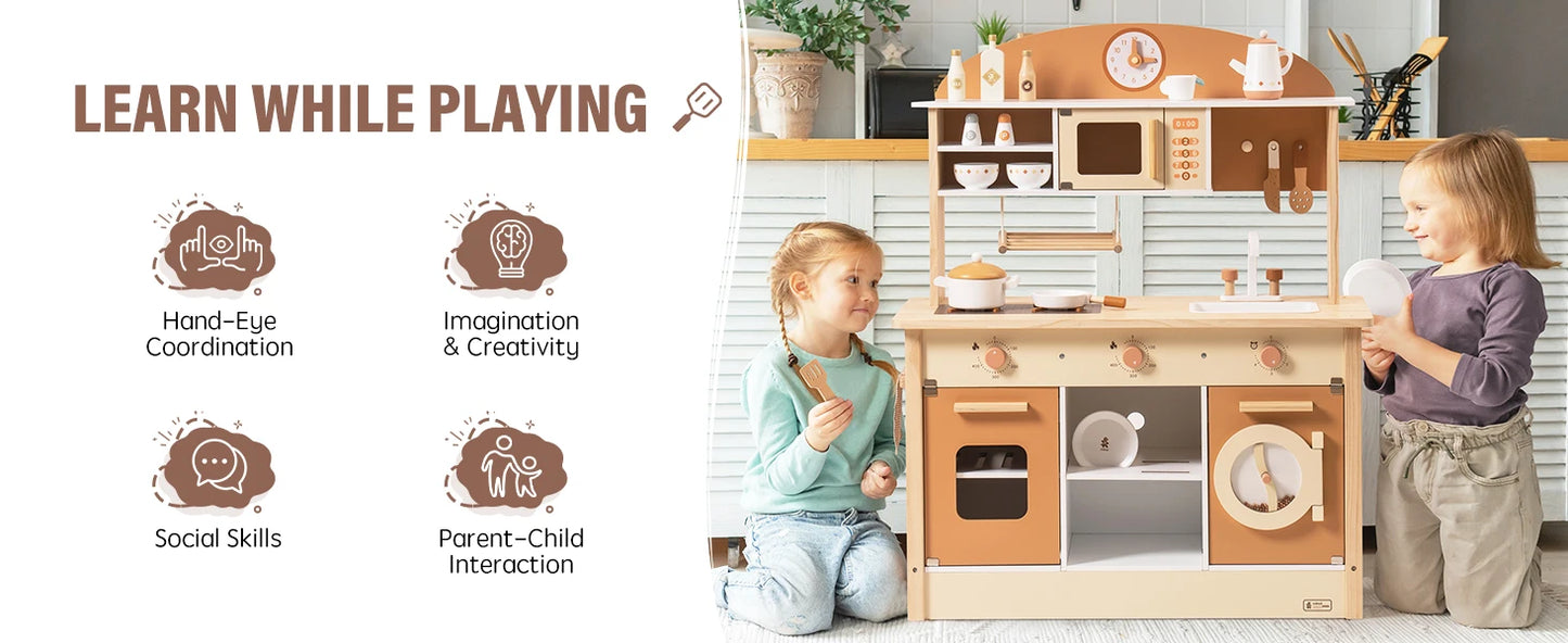 Wooden Play Kitchen with Realistic Accessories