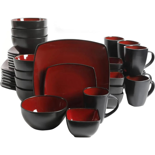 Service for 8 (40pc) Dish Square Reactive Glaze Stoneware Dinnerware Set