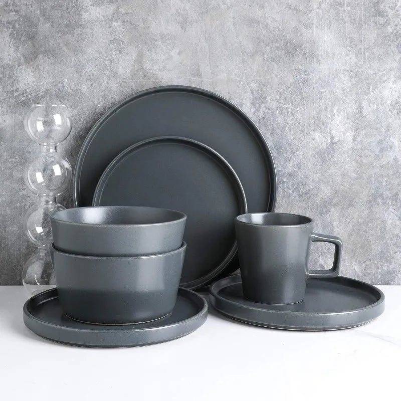 Dinnerware Service for 4 - includes 4 round dinner plates, 4 Salad plates, Four  bowls and four Handled mugs