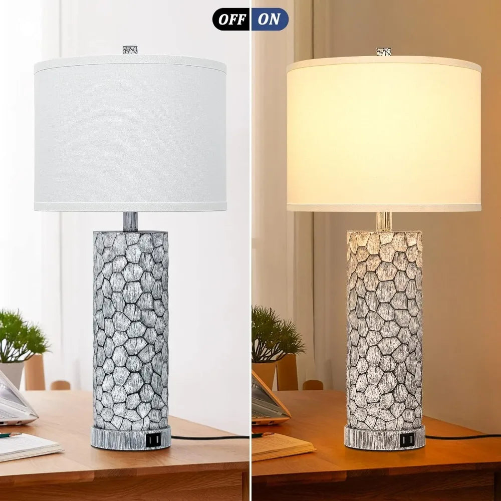 25” Tall Set of 2 Table Lamps with Dual USB Charging Ports