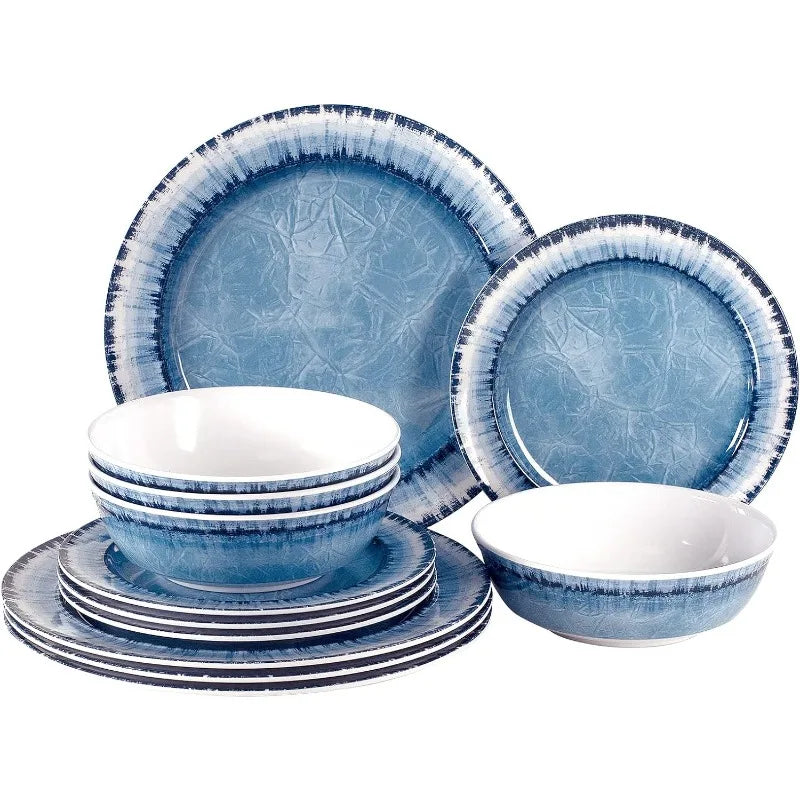 18 Pcs Melamine Dinnerware Set, Lightweight Unbreakable for Indoor and Outdoor Use, BPA Free