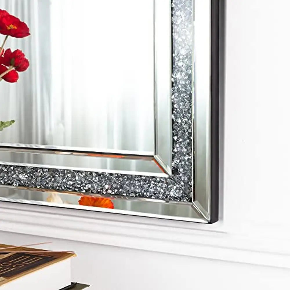 32x24 Silver Luxury Crushed Diamond Beveled Wall Mirror