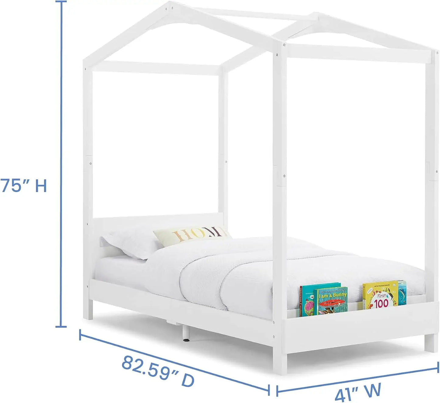 Children's Twin Wood House Platform Bed, White