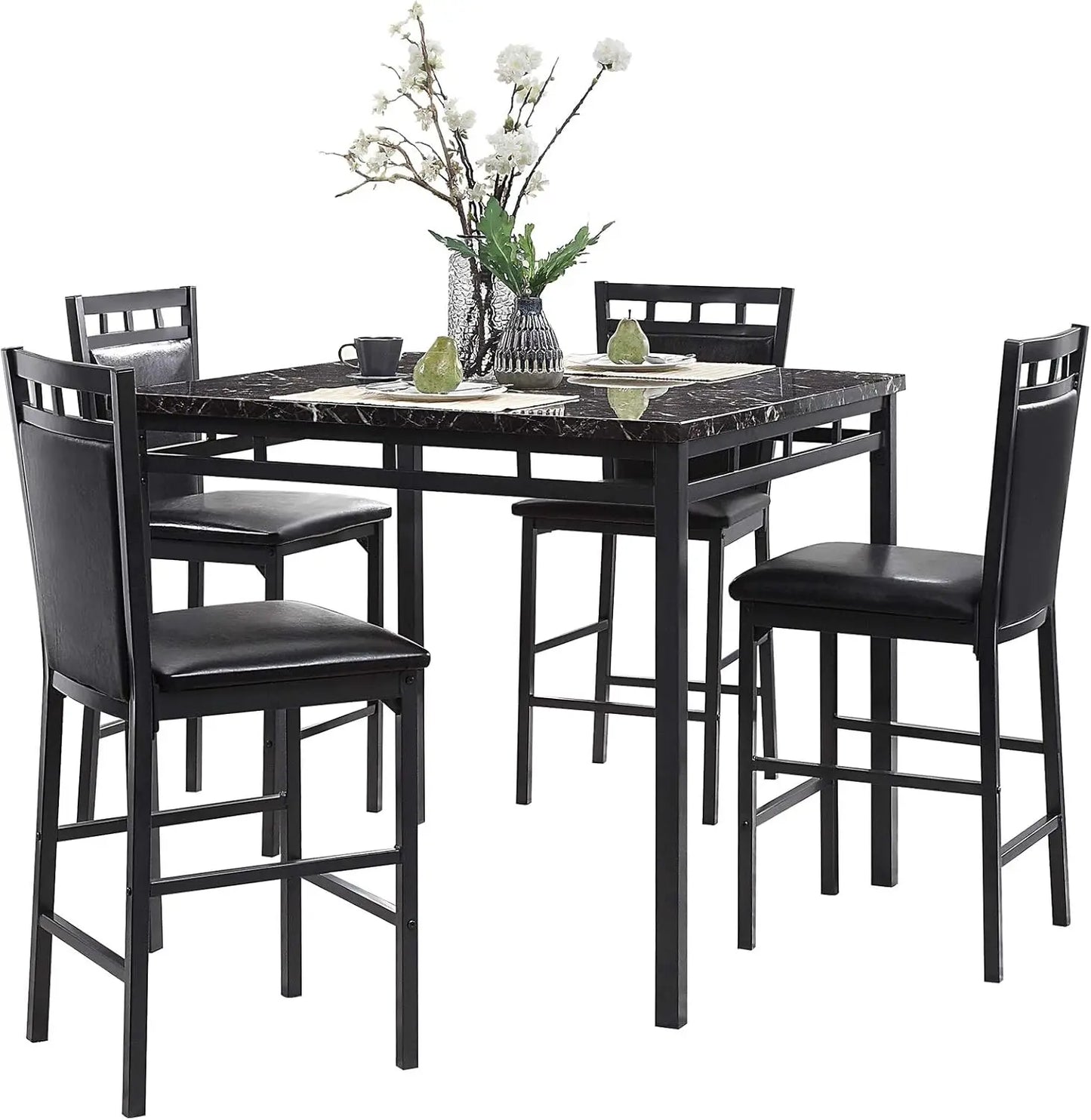 5 Piece Counter Height Dinette Set, Black