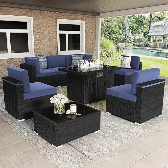 8 Piece Patio Furniture Set with 44 inch Propane Gas Fire Pit Table