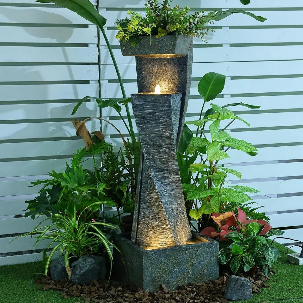 35.4" H Outdoor Garden Water Fountain with Lights