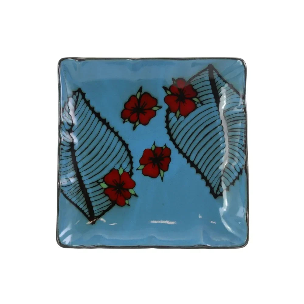 16 Piece Blue and Floral Square Stoneware Dinnerware Set