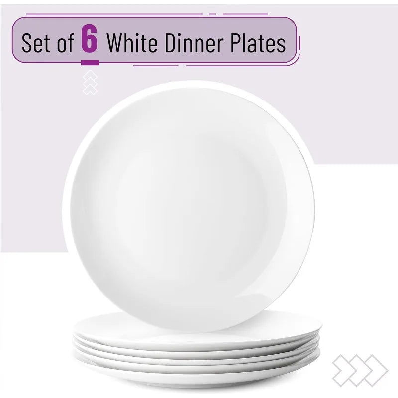 Set of 12, White Porcelain Dinner Plates, 10.5"