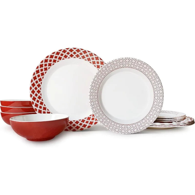 12-Piece Melamine Dinnerware Set - Service for 4, BPA free and dishwasher safe