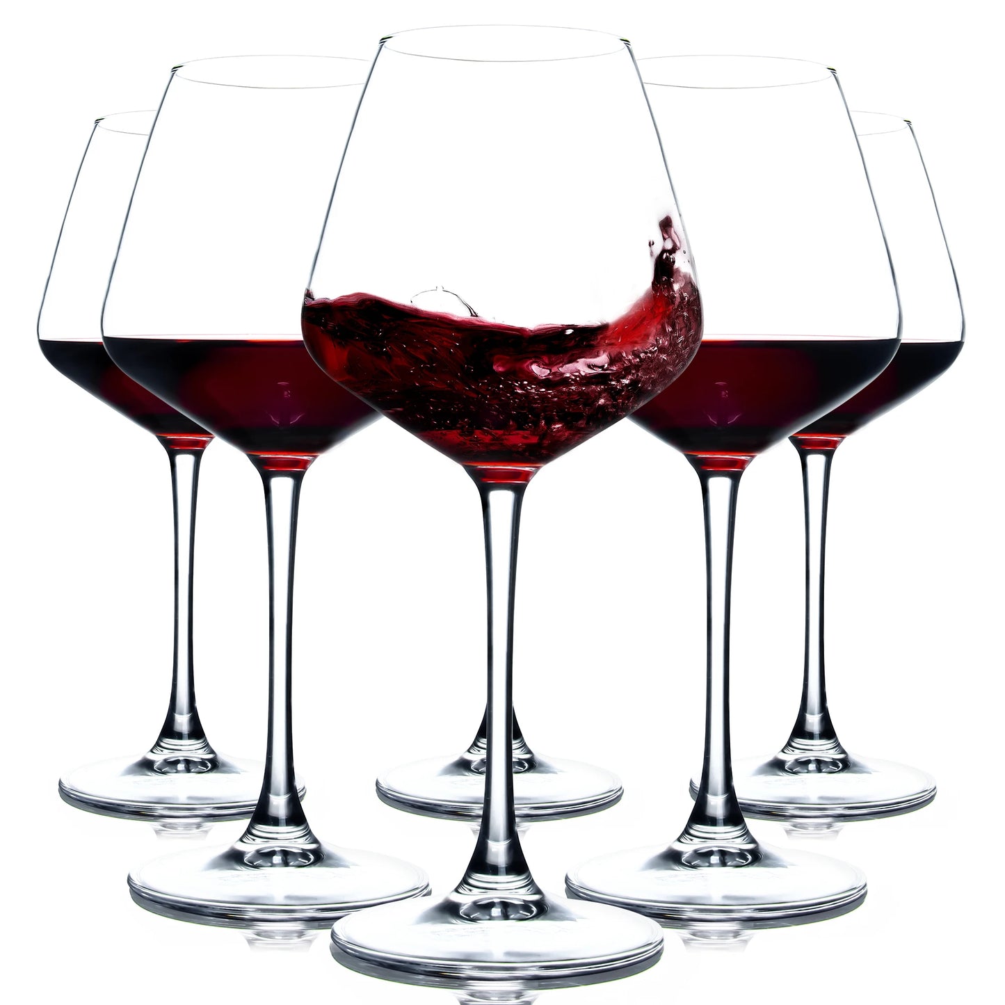 Set of 6, 15.5 Oz Wine Glasses with Black Stem & Base, Dishwasher Safe