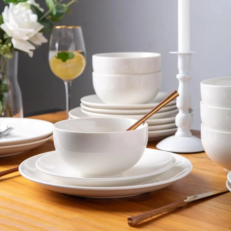 Ceramic Dinnerware Sets,Stoneware Coupe Plates and Bowls Sets,Highly Chip and Crack Resistant | Dishwasher & Microwave