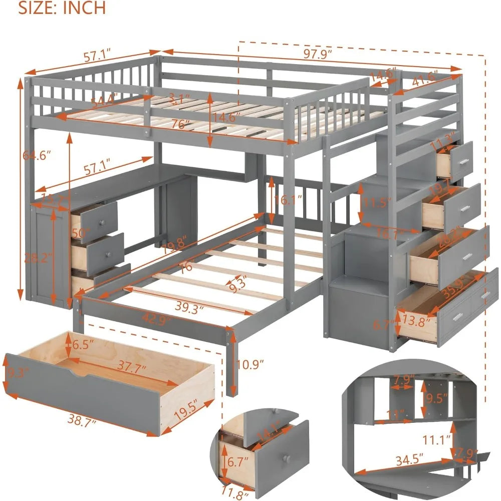 Harper & Bright Designs Full Over Twin Bunk Bed