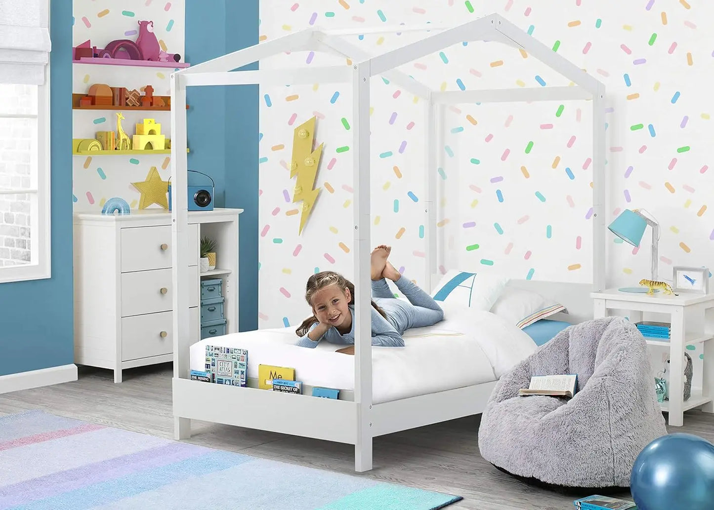 Children's Twin Wood House Platform Bed, White