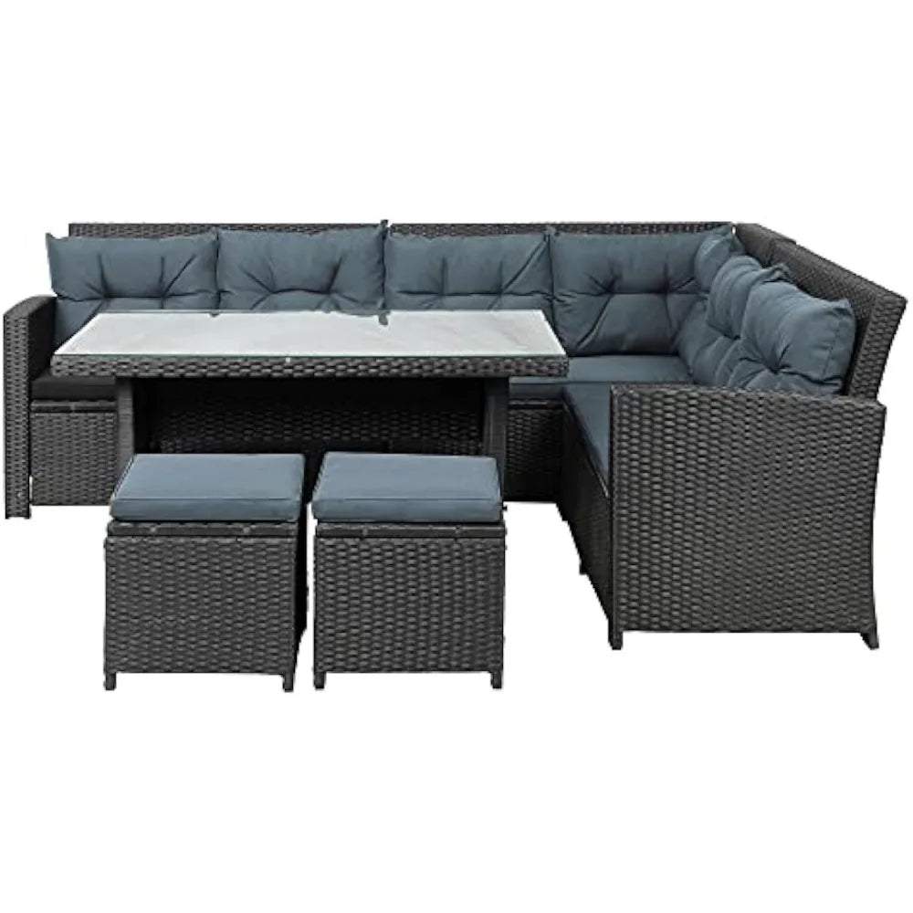 6-Piece Outdoor Sectional Sofa with Glass Table