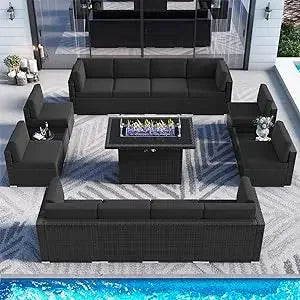 15 Piece Patio Furniture Set with Fire Pit Table