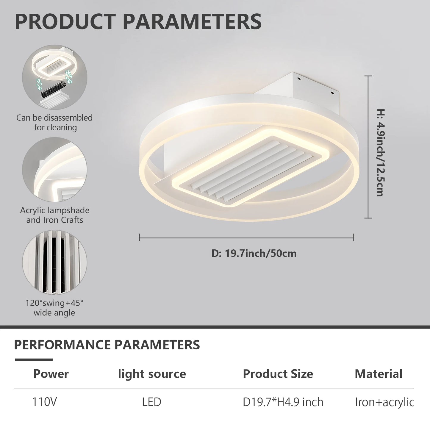 19.7" Modern Crystal LED 2-in-1 Ceiling Fan Light