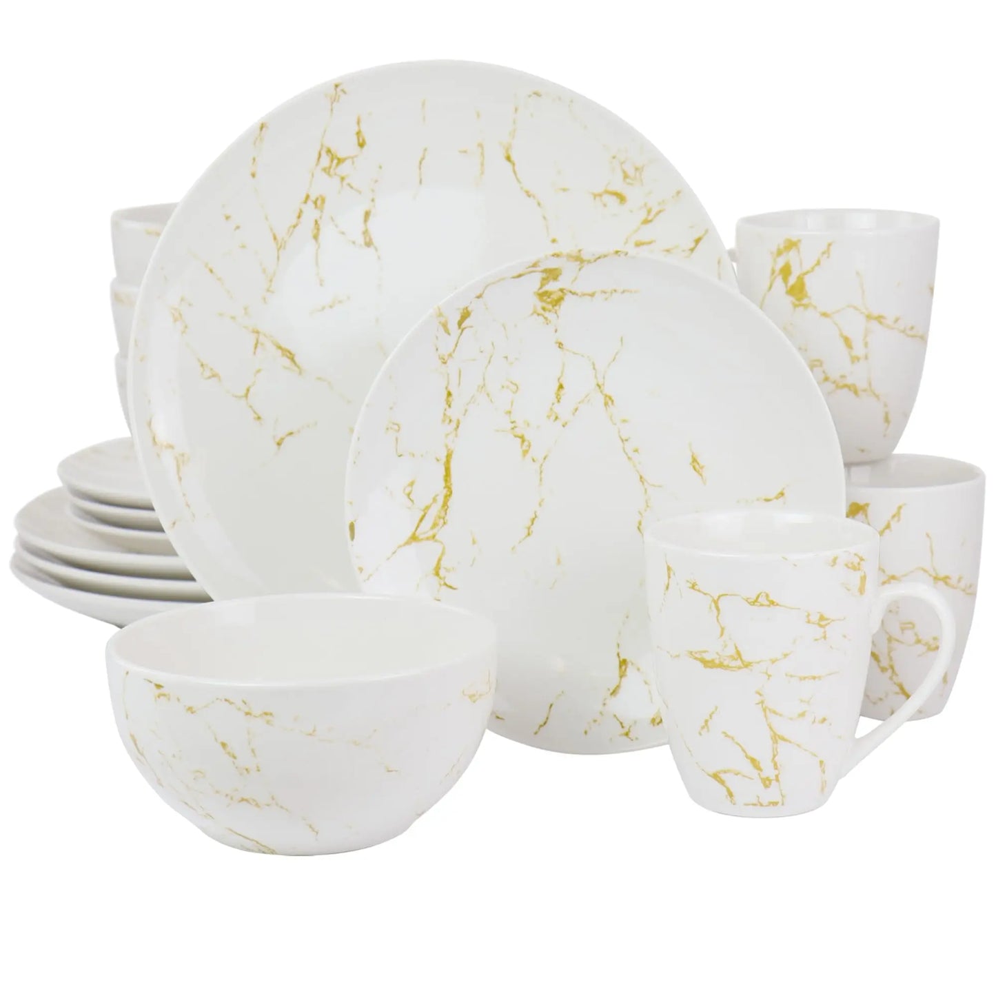 16 Piece Fine Marble Stoneware Dinner Set
