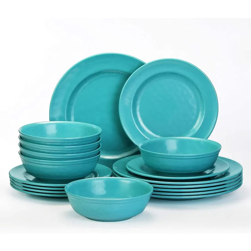 18-Piece Melamine Dinnerware Sets Service for 6, Dinner Plates and Bowls