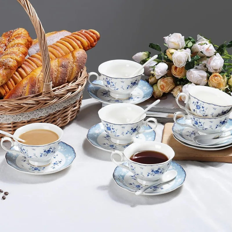 21 Piece Floral Porcelain Tea Set, for 6