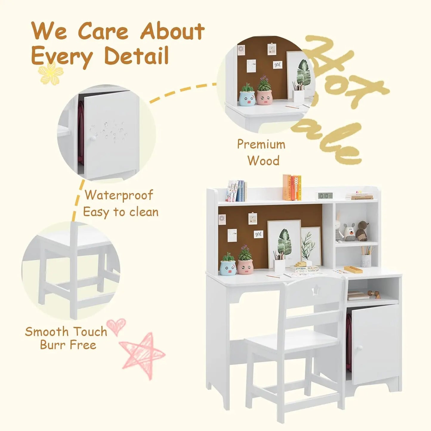 Kids Bookshelf & Organizer Study Desk & Chair Set