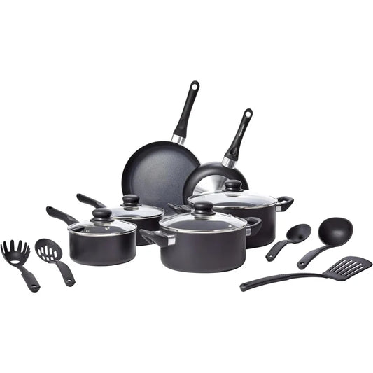 15-Piece Non-Stick Cookware Set, Black