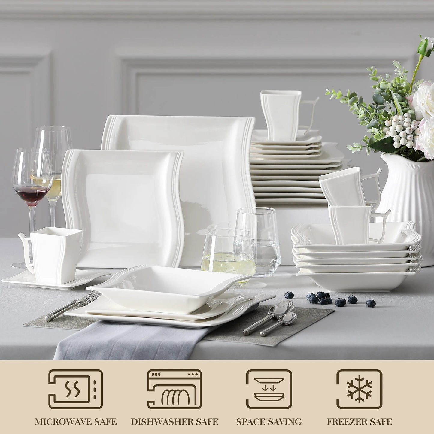 30/60 Piece White Porcelain Dinner Set