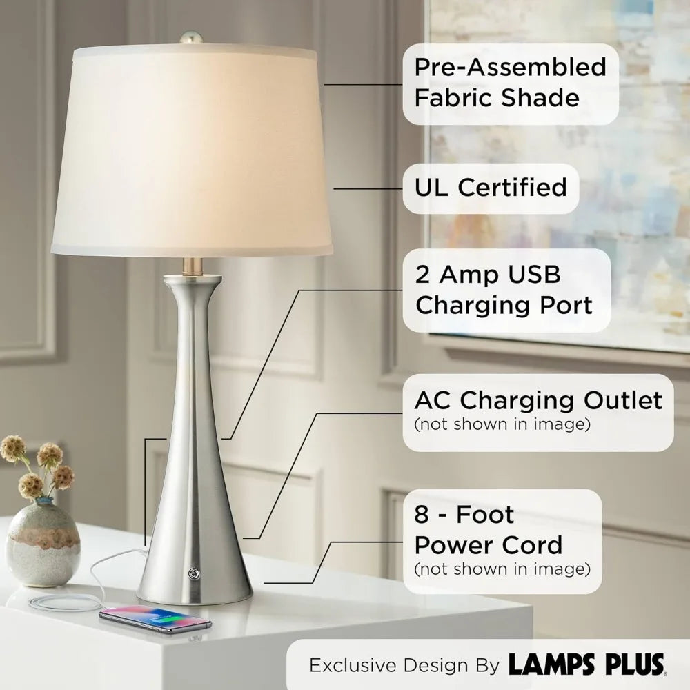 27 1/2" Tall Set of 2 Modern Table Lamps with USB and AC Power Outlet