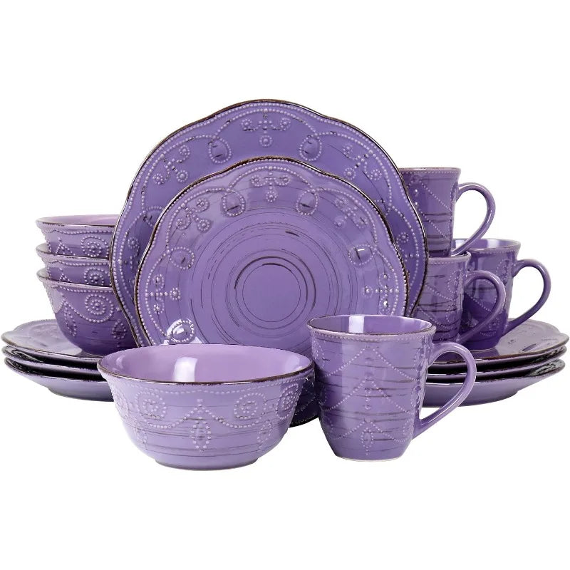 16 Piece Stoneware Dinnerware Set with Brown Accents