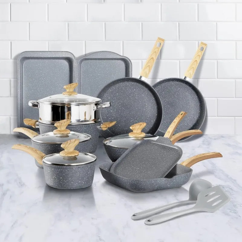 12/17-piece Granite Nonstick Cookware Sets