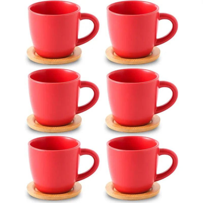 8 oz Ceramic Tea Cups and Saucers Set of 6