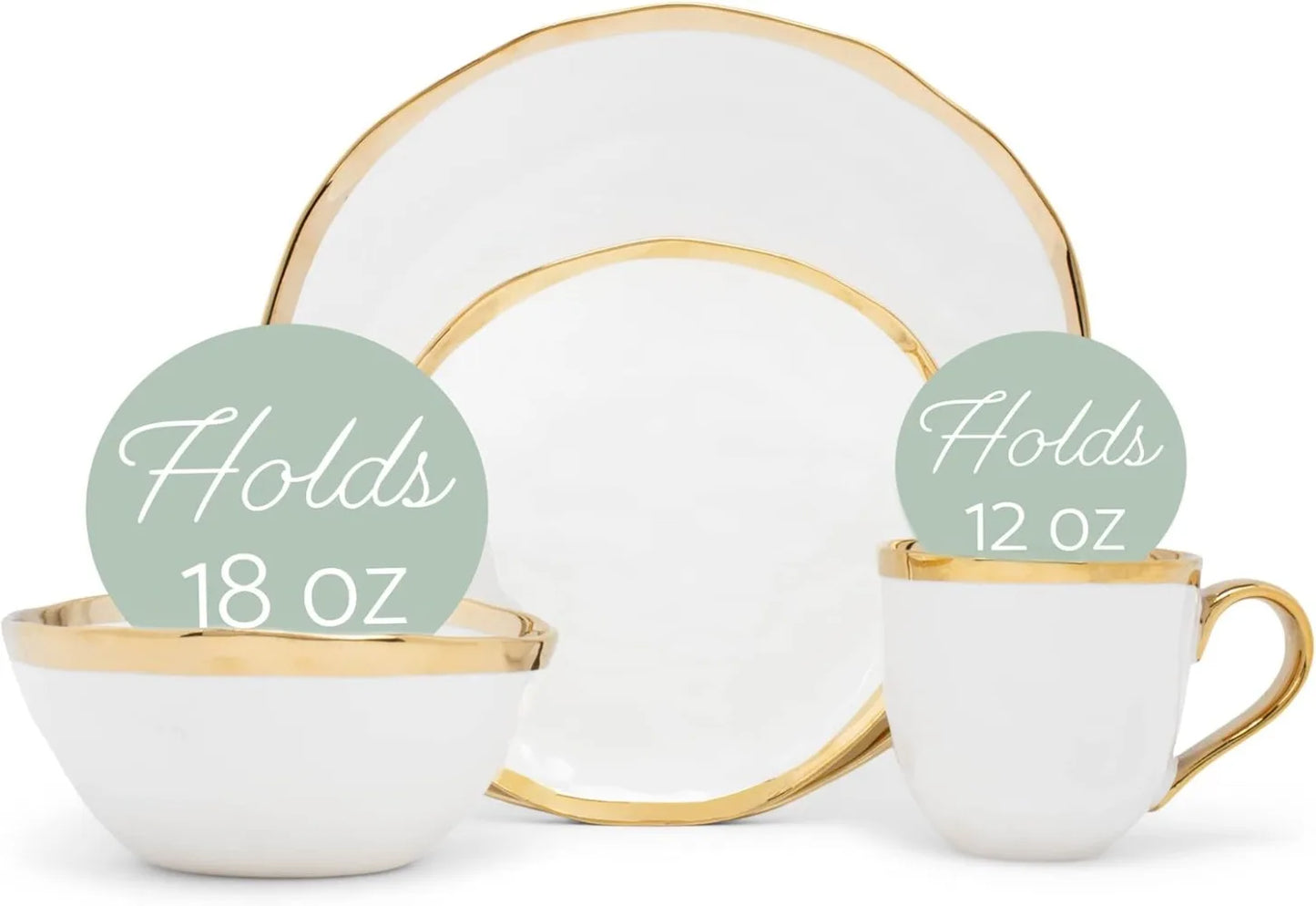 16-Piece Metallic Bubble Porcelain Dinnerware Set - Service for 4, White with Gold