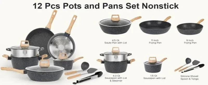 12pcs Nonstick Granite Cooking Set