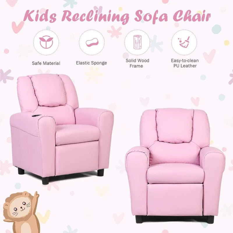 Kids Recliner Chair with Cup Holder, for Girls/ Boys