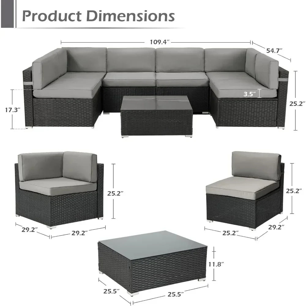 7 Piece PE Wicker Rattan Outdoor Sectional Sofa Set